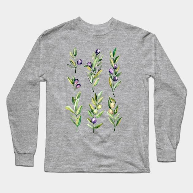 Peace Offering - Watercolour Olive Branches Long Sleeve T-Shirt by tangerinetane